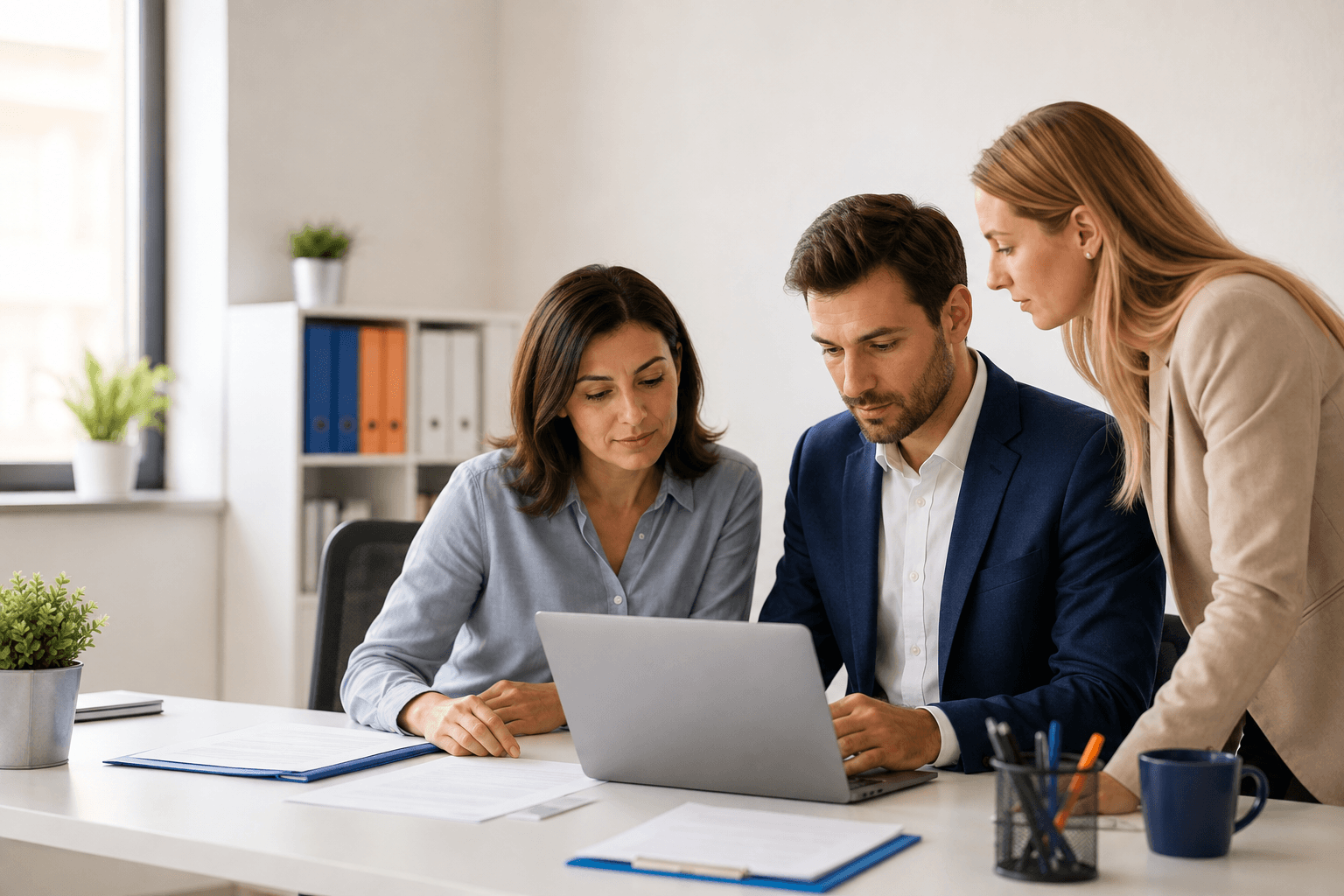 Consultanți Dianex care verifică o solicitare de document
